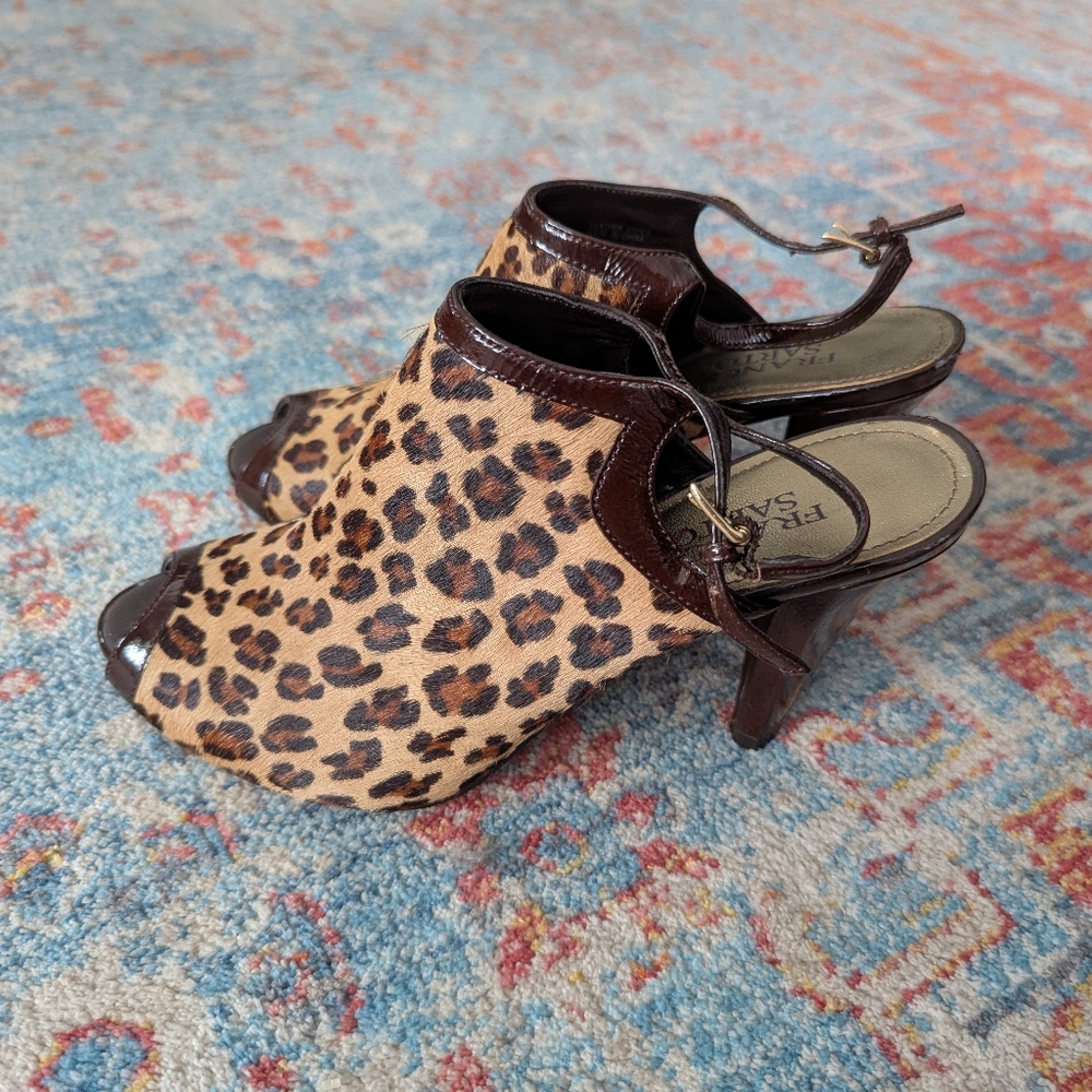 Franco Sarto Women's 7.5M Leopard Print Calf Hair Slingback Heels Peep Toe